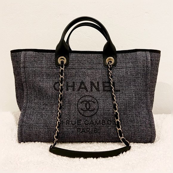 Chanel Large Deauville in Black/Gray with Gold Hardware - Picture 1 of 12